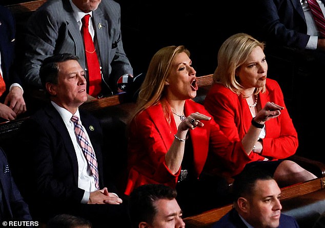 U.S. Representatives Beth Van Duyne (R-TX) calls on U.S. President Joe Biden as he delivers his State of the Union address at the U.S. Capitol in Washington, U.S., February 7, 2023