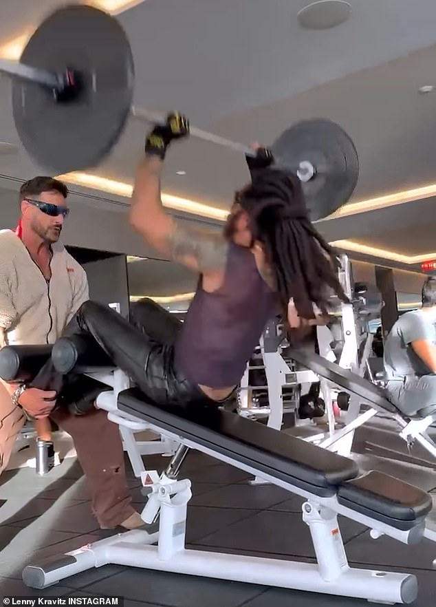 The 59-year-old rock star uploaded a video of himself at the gym, lifting weights with the help of a trainer while on one of the machines