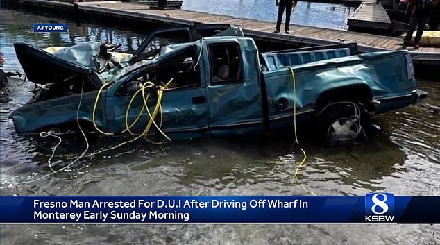 Martin Urroz, 21, of Fresno, was charged with driving under the influence of alcohol after driving the wrong way down a one-way street, driving onto the pier and plunging into the ocean