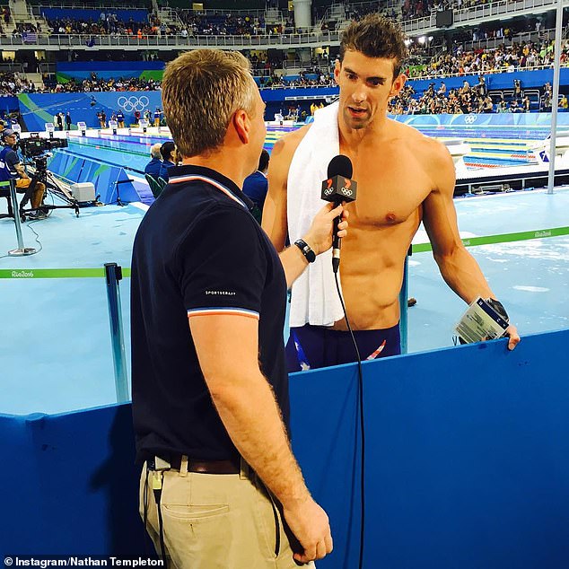 He also excelled in swimming at the Olympics (pictured with Michael Phelps)