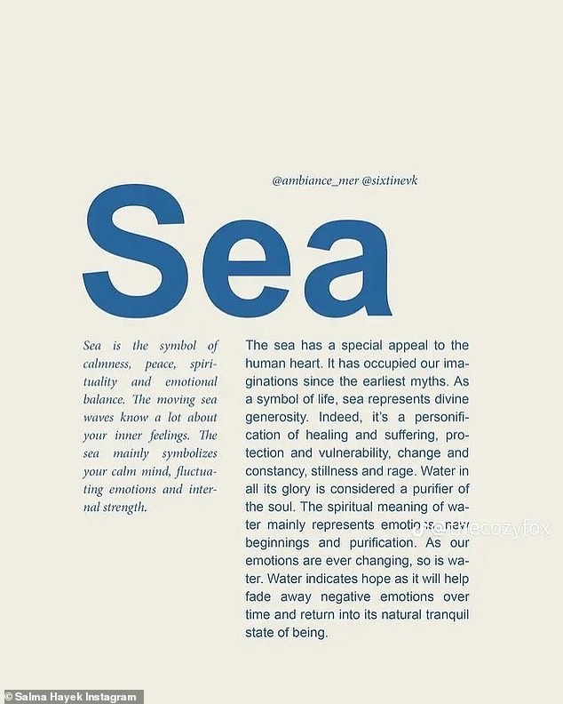 'The sea is the symbol of calm, peace, spirituality and emotional balance.  The moving sea waves know a lot about your inner feelings.  The sea symbolizes your calm mind, emotional fluctuations and internal strength'