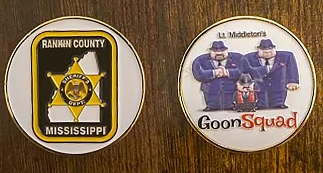 Members of the Rankin County “Goon Squad” of law enforcement officers wore a coin to show they were part of the sick group.  Pictured: Lieutenant Middleton's coin