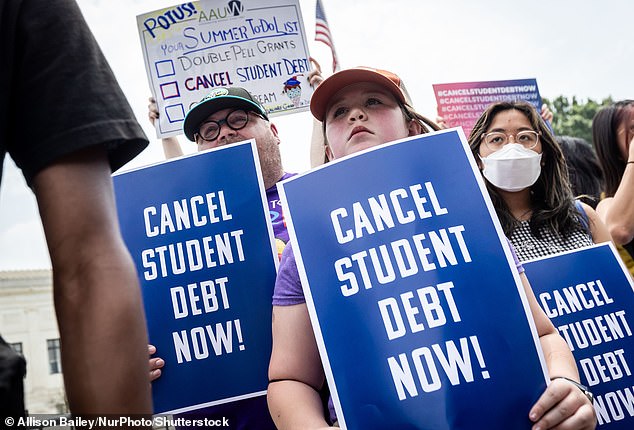 Protesters gathered outside the Supreme Court when the court blocked President Biden's previous student loan relief plan last June