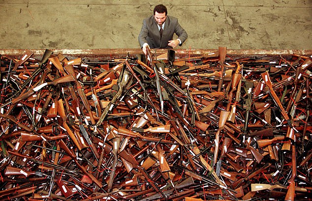 John Howard introduced a gun buyback scheme after the Port Arthur massacre.  In the photo: approximately 4,500 surrendered firearms