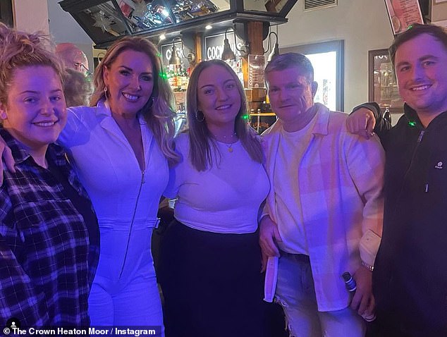 Claire enjoyed a second pub date with Ricky on Friday evening, with the new couple surprising staff at a pub in Stockport (Claire second from left, Ricky second from right)