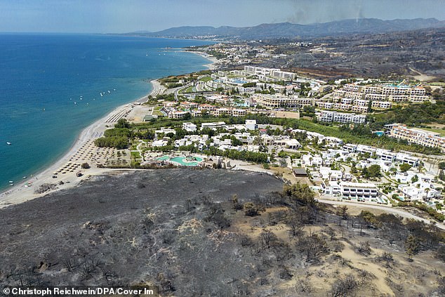 The extent of damage from forest fires in Kiotari, Rhodes, Greece