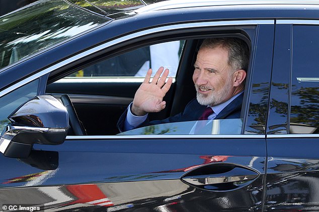 Her son King Felipe appeared in good spirits after visiting his mother and reassured royal fans she was 'good' and 'eager'