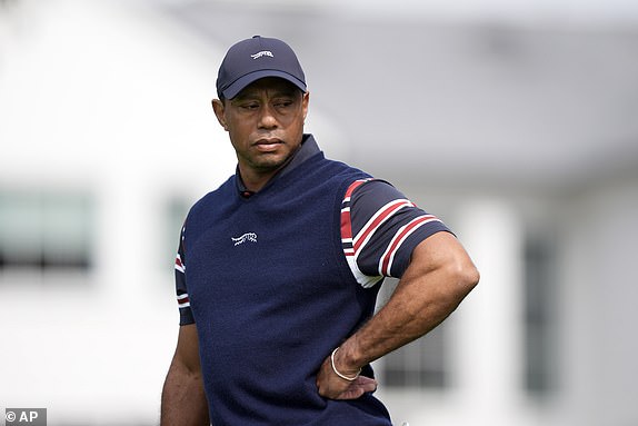 Tiger Woods stands on the first green during the second round of the Genesis Invitational golf tournament at Riviera Country Club, Friday, Feb. 16, 2024, in the Pacific Palisades area of ​​Los Angeles.  (AP Photo/Ryan Sun)