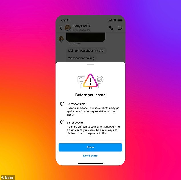Anyone who tries to forward a received nude photo will see a message encouraging them to reconsider