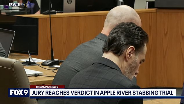 Nicolae Miu sits with his head bowed Thursday morning as he is found guilty of the intentional, premeditated murder of 17-year-old Isaac Schuman