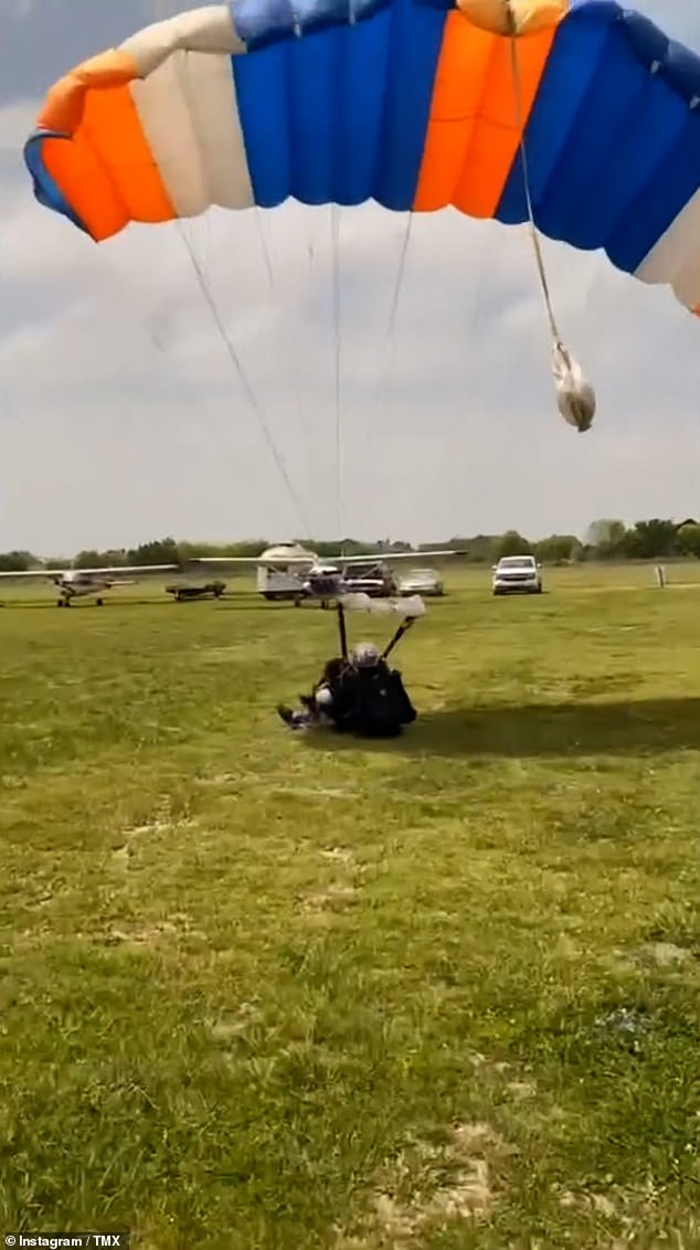 An extremely rare event that can only be observed for a very short period of time, a total solar eclipse occurs approximately every one to three years.  Pictured: The couple complete their landing after an amazing journey