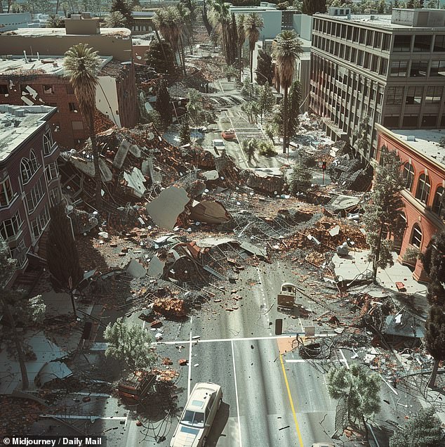 Scientists predicted that the next 'Big One' will hit California within 30 years, due to the San Andreas Fault.  The photo shows what Los Angeles might look like if a magnitude 6 earthquake were to occur