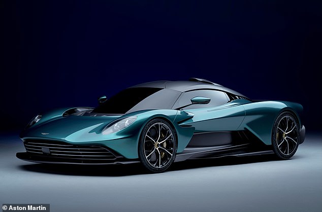 Aston Martin has postponed the release of the battery-powered vehicle from 2025 to 2026. The company still plans to deliver its first plug-in hybrid supercar, the Valhalla (pictured), later this year.