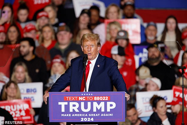 Donald Trump at a rally in Greensboro, NC ahead of the state's presidential primaries on March 2