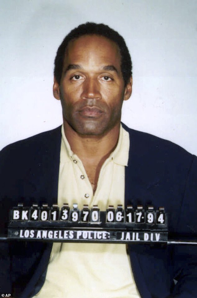 OJ was sensationally acquitted of the murders of Nicole Brown and Ron Goldman, despite the mountain of evidence against him;  seen in 1994