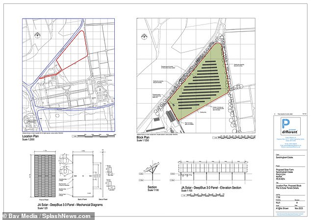 Plans submitted to King's Lynn and West Norfolk Council say the solar farm is designed to 'meet the current and predicted future electricity needs of the Sandringham Estate'