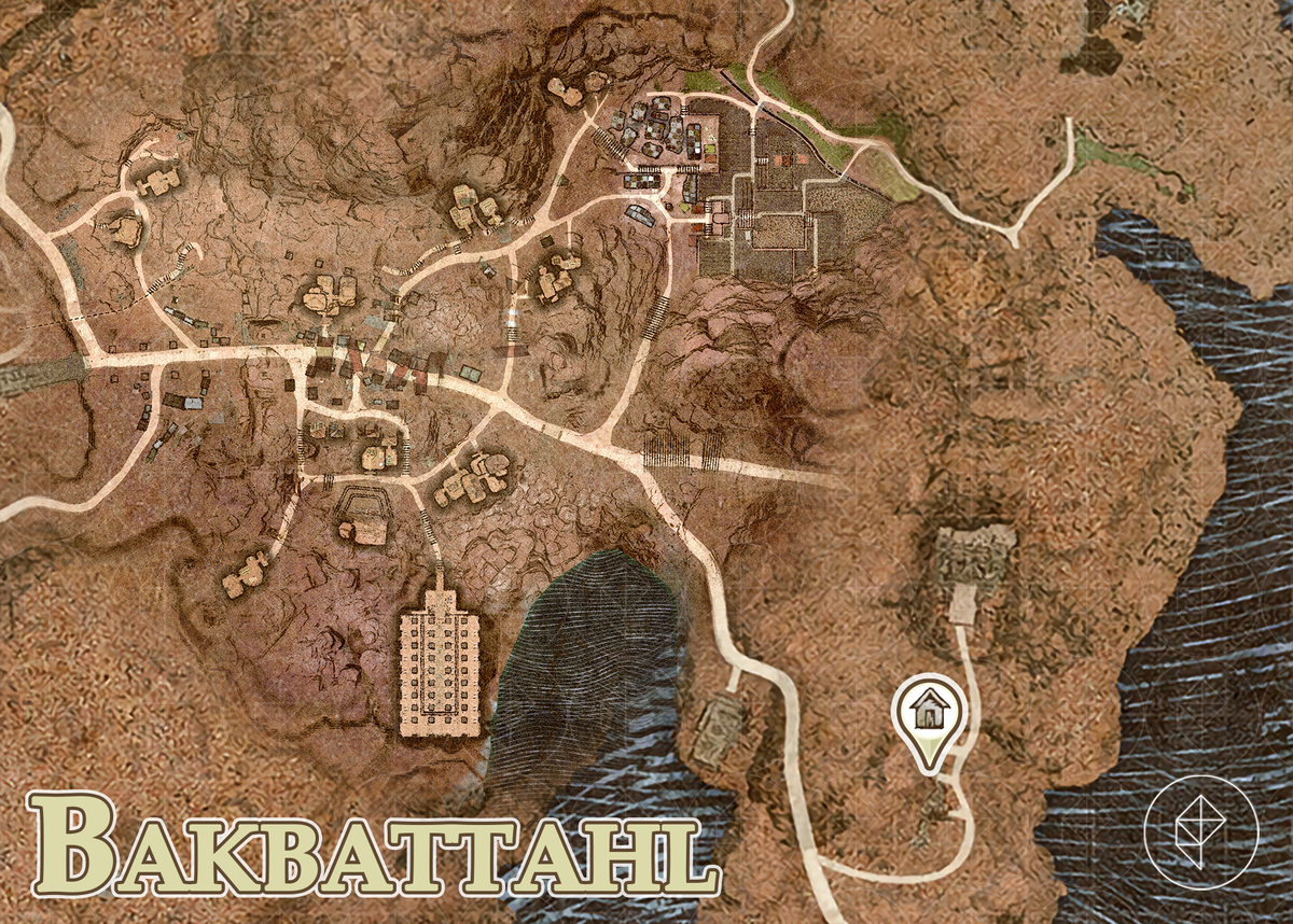 Dragon's Dogma 2 map showing the second house for sale in Bakbattahl