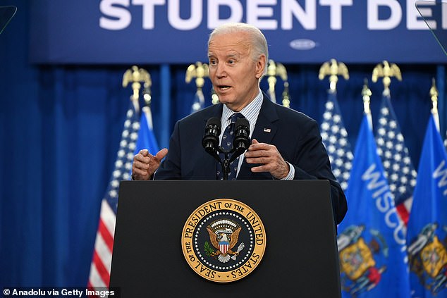 US President Joe Biden makes comments about student debt and lowering costs for Americans at Madison College in Madison, Wisconsin