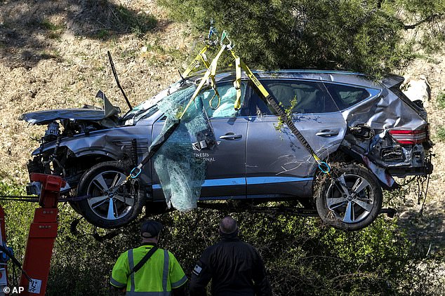 Police said the golfer was 'lucky to be alive' after he hit a raised median and crashed his SUV while driving at high speed in 2021