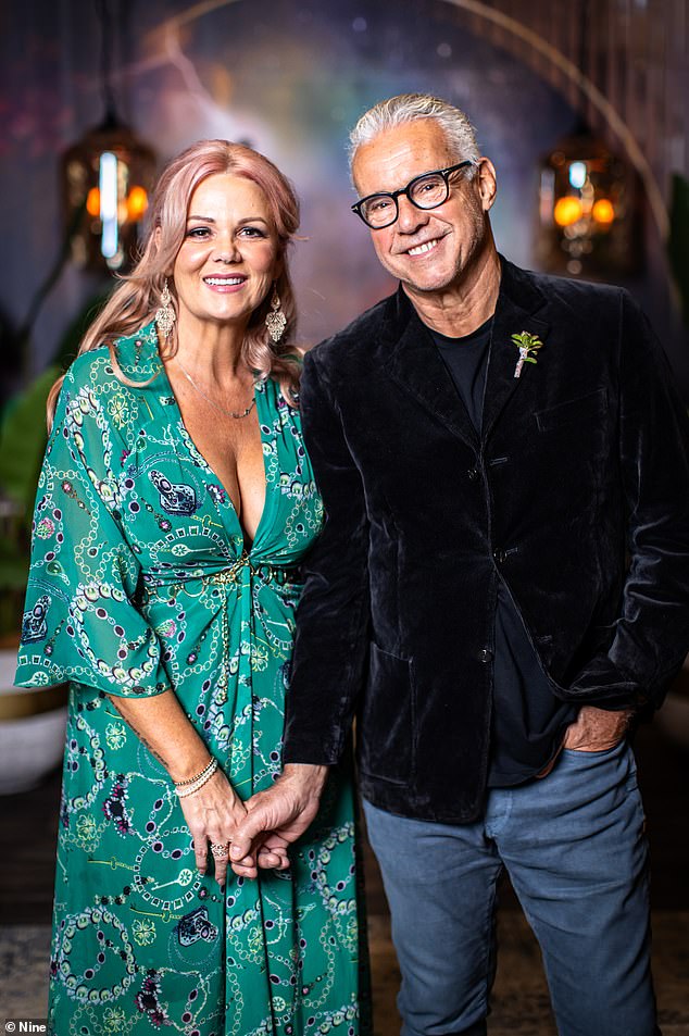 Richard, 62, revealed that cast members were banned from taking photos on their personal devices and were instead given production phones to take photos.  Pictured with MAFS woman Andrea Thompson