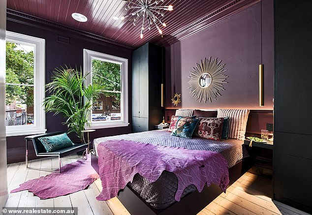 While retaining the vintage 'Victoriana' street facade, the makeover integrated the home's classic architectural features into a new design to create an ultra-modern home.  (Pictured, one of three notable bedrooms)