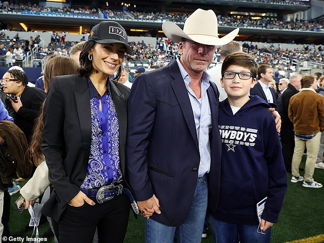 Taylor and Nicole Sheridan won't say if Withers is still working for them and haven't even confirmed if he ever was.  They are pictured with their son Gus, 13