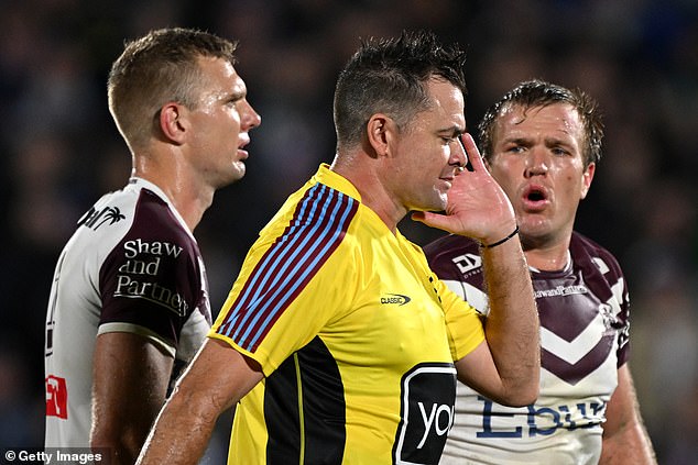 Referee Chris Butler (pictured) sent play upstairs before the bunker declared Josh Aloiai had made dangerous contact with Shaun Johnson as he ran in from the side