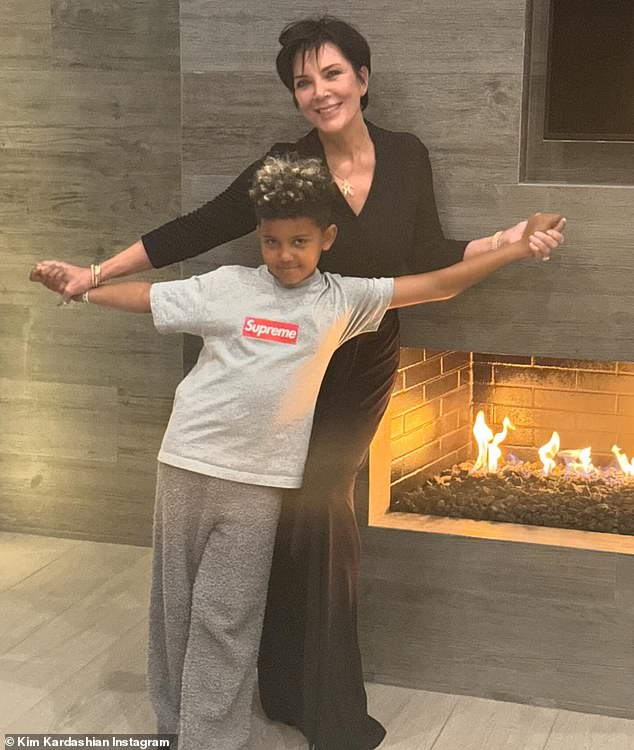 Saint was also spotted spending time with his grandmother, Kris Jenner, holding her grandchild's arms