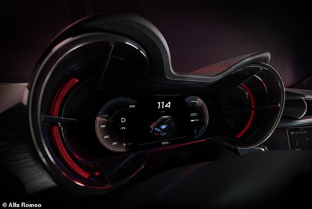 Alfa's implemented its historic 'Cannocchiale' design with the instrument cluster featuring a 10.25-inch digital steering screen - part of Alfa Romeo's racing history