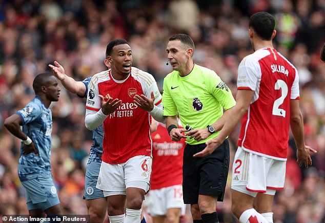 Gabriel received a yellow card from referee David Coote in the first half for a foul on Morgan Rogers