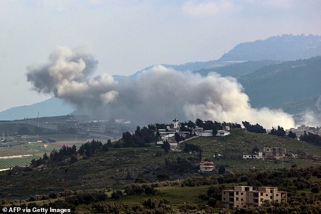 Smoke rises over the area of ​​an Israeli airstrike on the southern Lebanese village of Kfar Kila near the border with Israel on April 14.