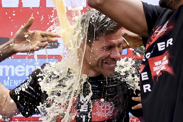 The celebrations took place after Alonso guided Bayer to their first ever Bundesliga title