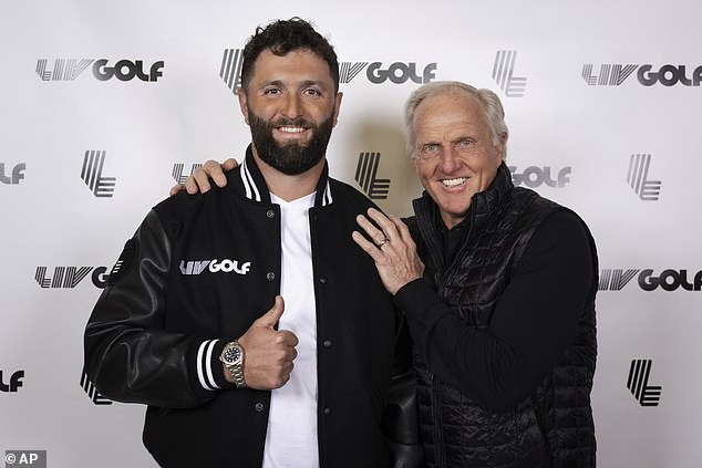 Rahm (pictured with Greg Norman) signed a deal worth a reported £450 million in late 2023