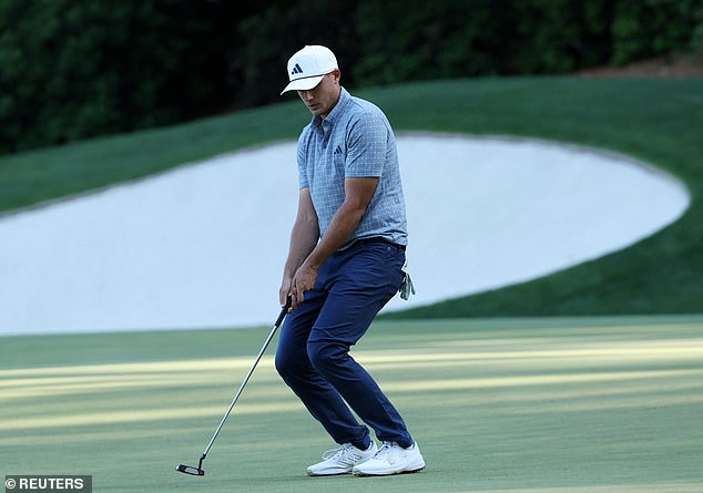 Aberg reacts after missing a putt for Eagle on the 13th hole during the final round