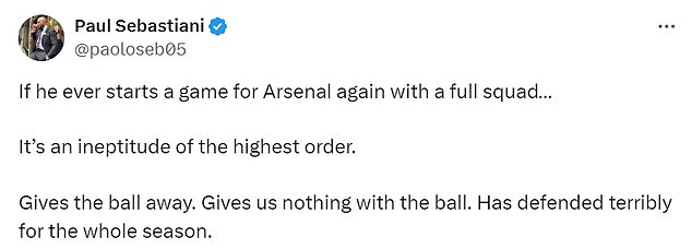 Some Arsenal fans took to social media to criticize the defender's performance against Unai Emery's side