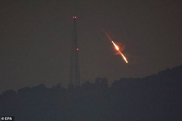 Drones or missiles battling for targets in secret locations in northern Israel, pictured April 14