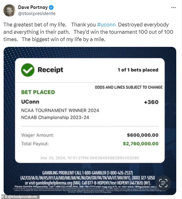 He called his $600,000 bet to win $2.76 million 