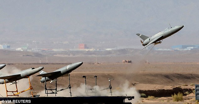 Drones are launched during a military exercise at a secret location in Iran (File Image)