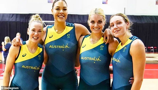 Cambage (pictured second from left) was eventually banned from representing the Opals again following her long list of indiscretions