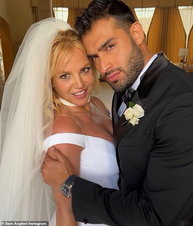 Britney Spears at her wedding to Sam Asghari in June 2022, but her family was not on the guest list