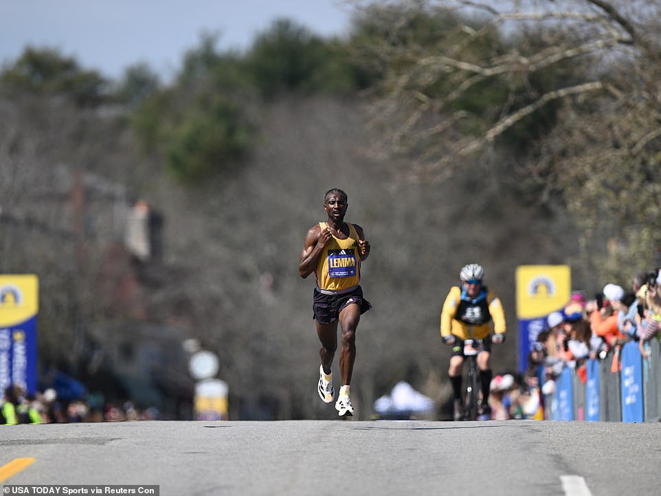 Ethiopia's Sisay Lemma secured the lead in the men's race on Monday morning