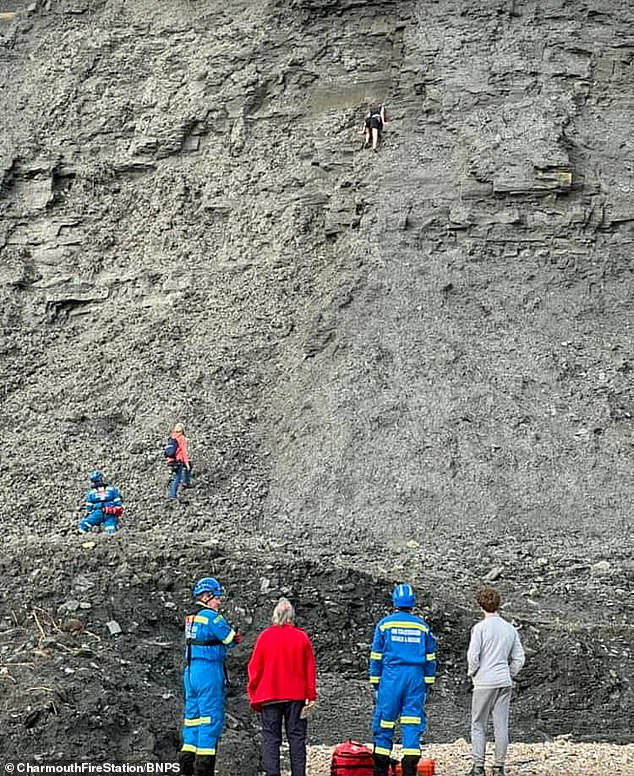 The 14-year-old (pictured) was climbing from the same cliff when he got stuck after climbing 40 feet while searching for fossils