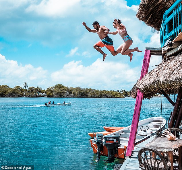 The hostel claims to have 'the best hangover cure in South America': diving straight out of bed into the crystal clear Caribbean Sea