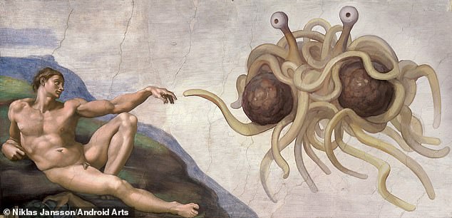 The Bathyphysa siphonophore was named after the Flying Spaghetti Monster (pictured) by the oil rig workers who first found one because of its many tentacles