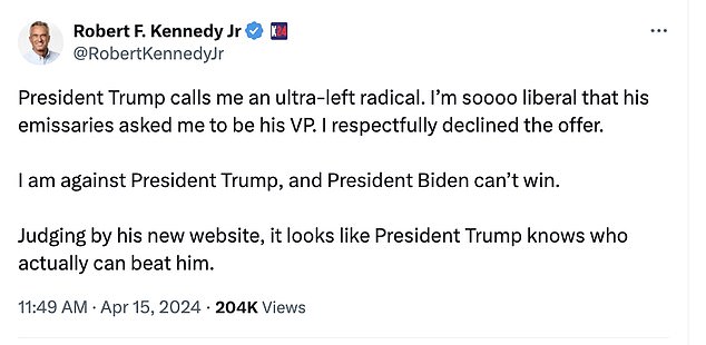 Kennedy blasted Trump in a post on