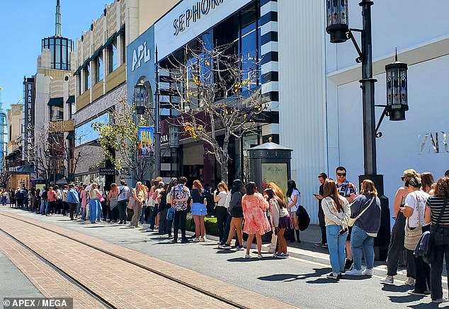 Devoted fans waited for hours to catch a glimpse of the pop-up ahead of the album's release Friday