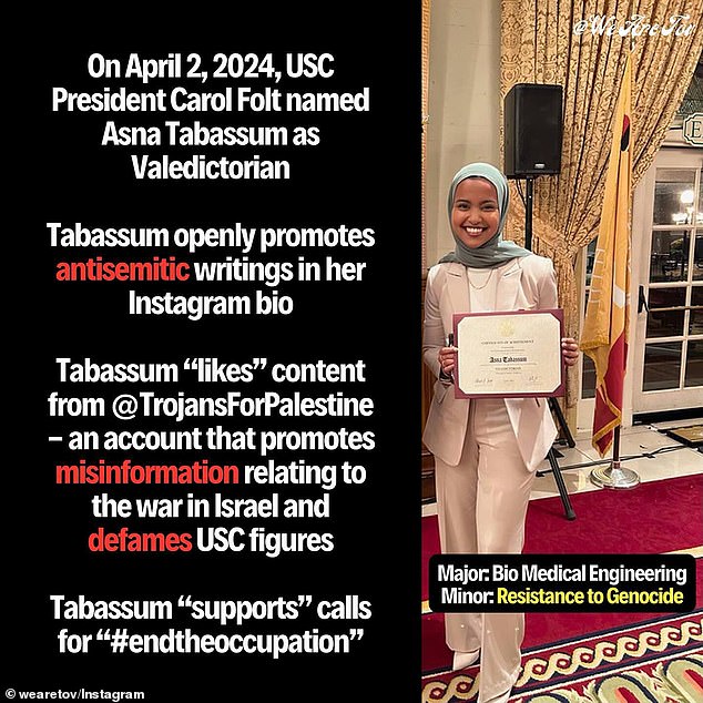 1713355891 567 USCs pro Palestinian valedictorian tears into the college for silencing her