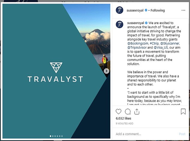 The Sussexes posted the launch of Travalyst on Instagram in 2019