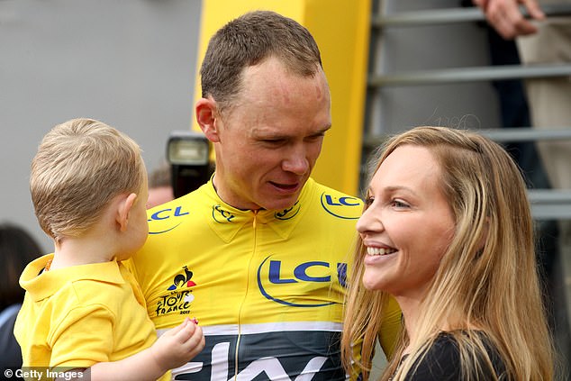 Froome (pictured with her husband in 2017) appeared outraged by calls to protest upcoming cycling races