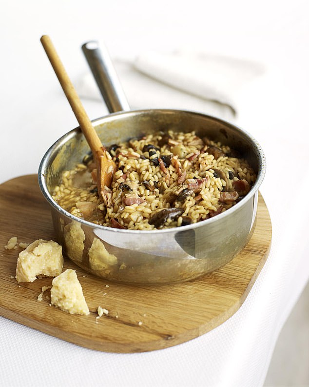 You can prepare this tasty risotto with bacon and mushrooms in about 30 minutes